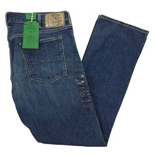 Polo Ralph Lauren 018 Slim Straight Jeans Mens 38x32 Blue Cotton Authentic Denim